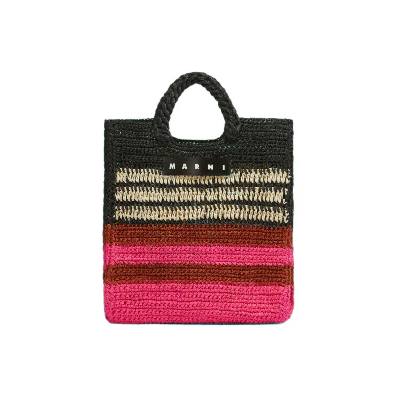 MARNI Fabric Natural Fiber Tote Bag Shopping Bag Handbag Women's Pink & Black-0