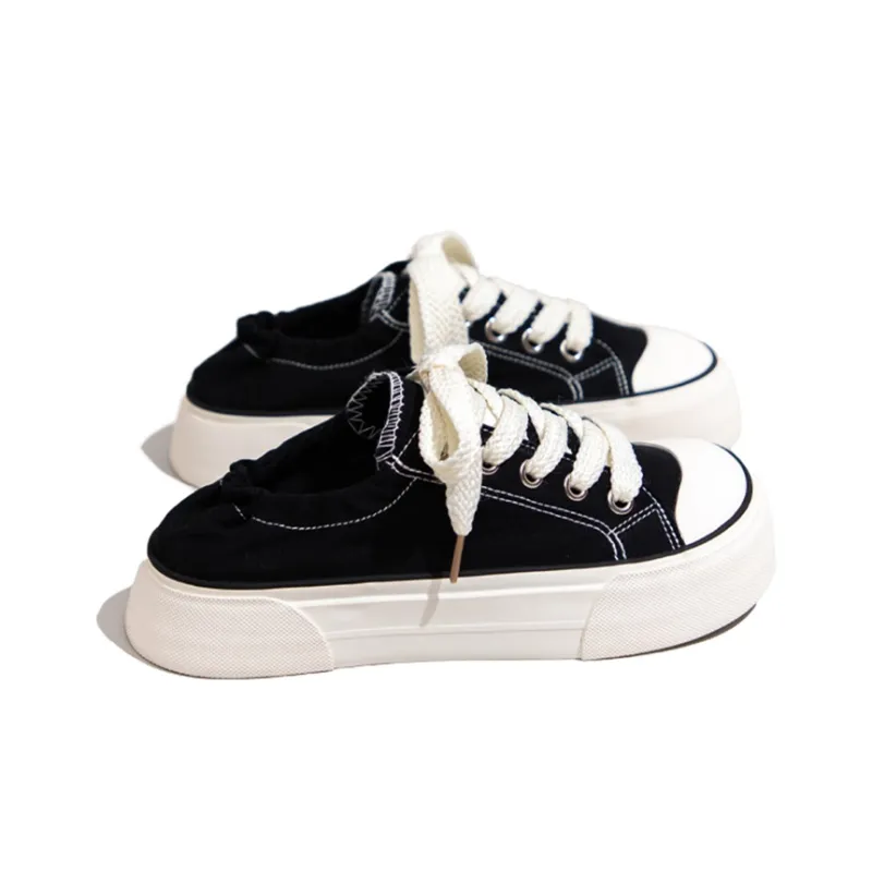 Feiyue Anti Slip Wear Resistant Low Top Platform Canvas Shoes Women's Black-1