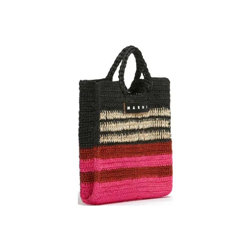 MARNI Fabric Natural Fiber Tote Bag Shopping Bag Handbag Women's Pink & Black-1