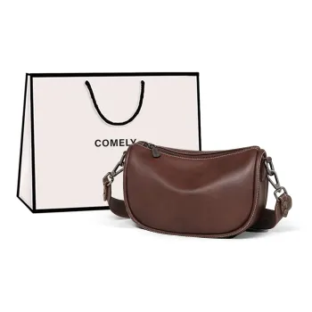 COMELY Cow Leather Patchwork Synthetic Leather Pillow Bag Dumpling Bag Crossbody Bag Regular Women's Brown