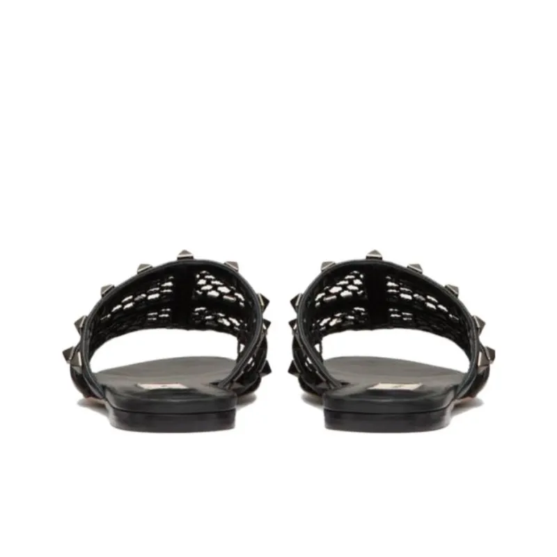 Valentino ROCKSTUD Slide Slippers Women's Black Gold-3