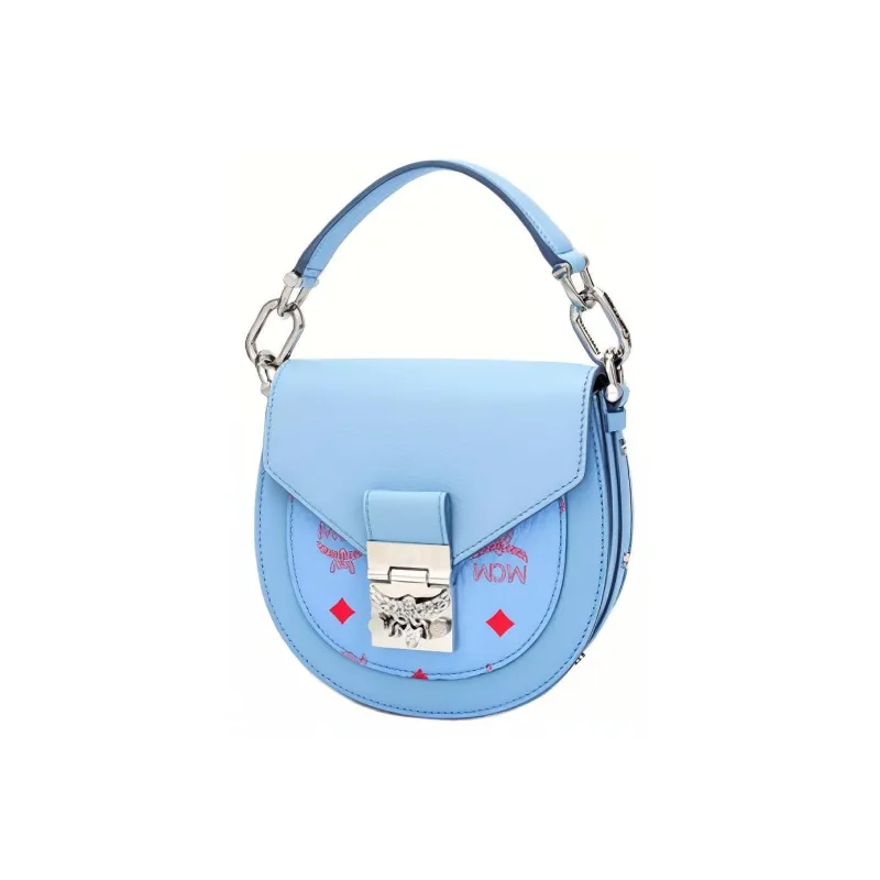 MCM Patricia Visetos Cow Leather Saddle Bag Handbag, Crossbody Bag, Shoulder Bag Women's Blue-1