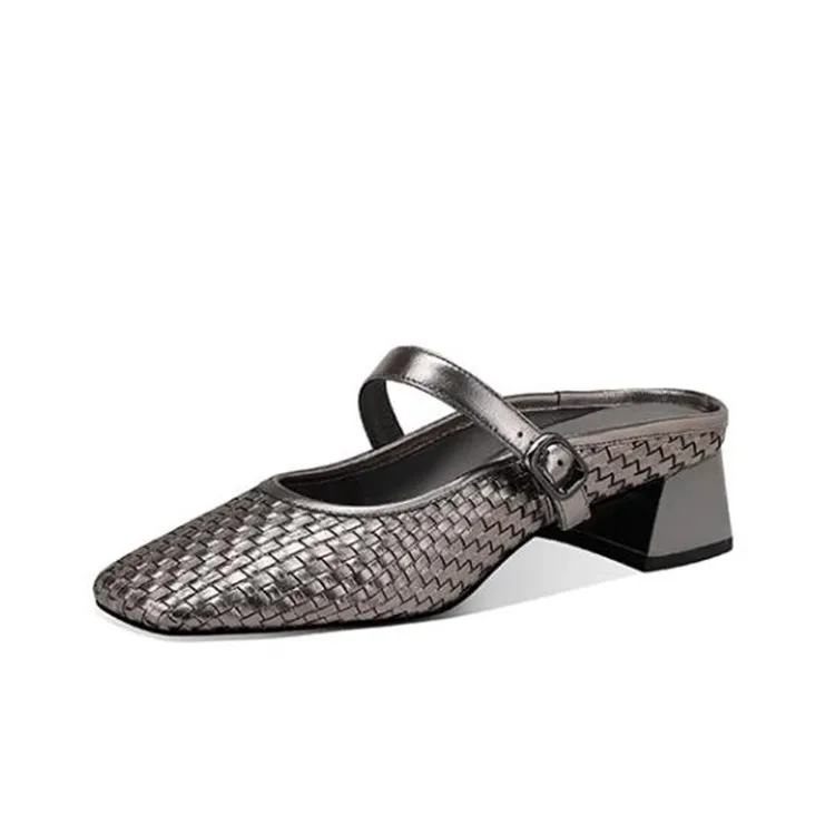 JESSICA SOPHIA Rubber Sole Woven Abrasion Resistant Wrap toe Slippers Women's Gunmetal-0