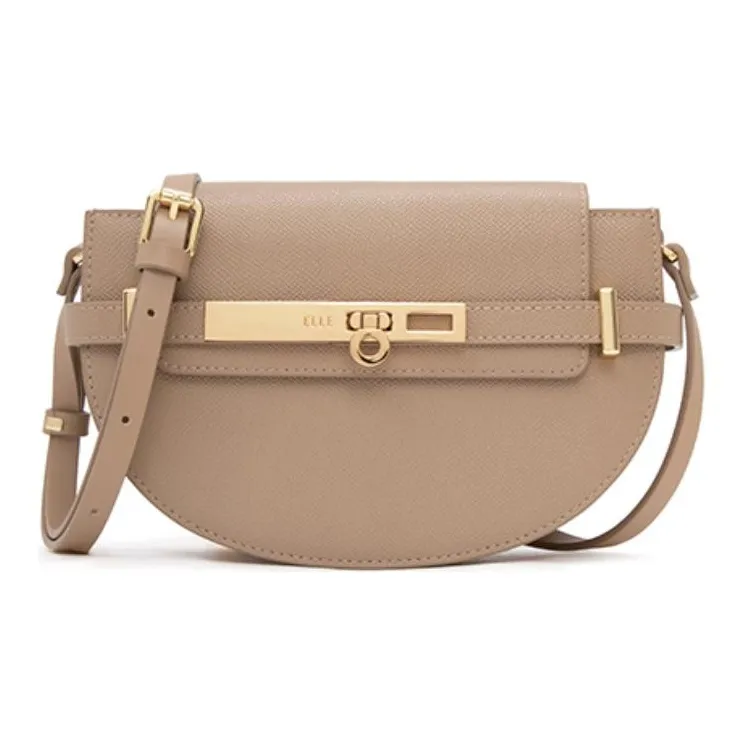 ELLE Cow Leather Saddle Bag Crossbody Shoulder Bag Women's Gray/Olive Green/Coffee-4