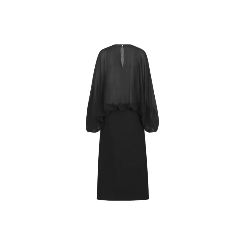 DIOR Flared Mid-Length Dress Long-Sleeved Dresses Women's Black-1