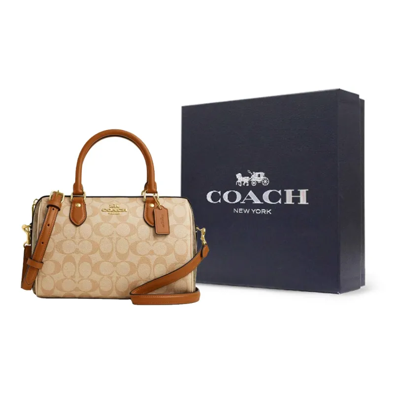 COACH Rowan Coated Canvas Shoulder Bag Crossbody Bag Handbag Medium Size Women's Light Khaki-8