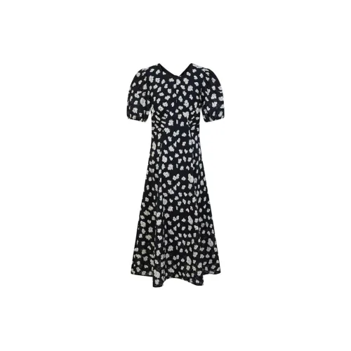 N ONE Short-Sleeved Dresses Women's Black Background With White Flowers