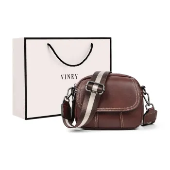 VINEY Cow Leather Small Round Bag Shoulder Bag Small Size Women's Vintage Brown