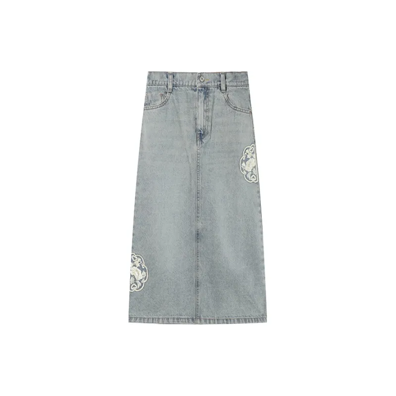 LOUISY AO Denim Long Skirts Women's Blue-1