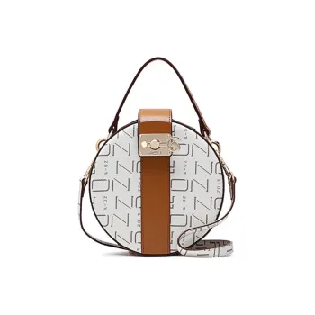 FION PVC Small Round Bag Crossbody Bag Shoulder Bag Small Size Women's Coffee & Black/Ecru & Camel