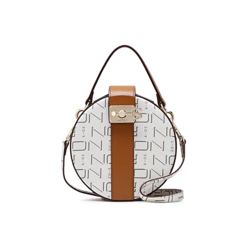 FION PVC Small Round Bag Crossbody Bag Shoulder Bag Small Size Women's Coffee & Black/Ecru & Camel