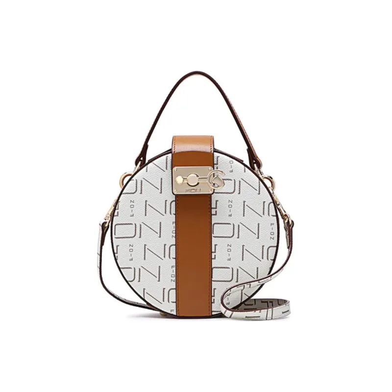 FION PVC Small Round Bag, Crossbody Bag, Shoulder Bag Trumpets Women's Coffee & Black/Ecru & Camel-0