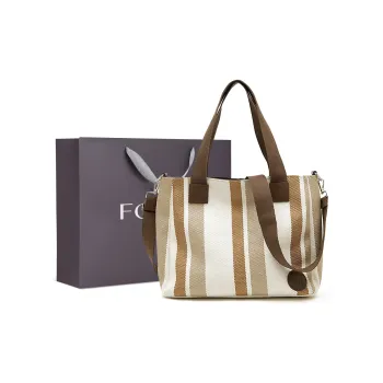 FOXER Canvas Bag, Tote Bag, Shopping Bag, Shoulder Bag, Handbag Tubas Women's White Brown Striped