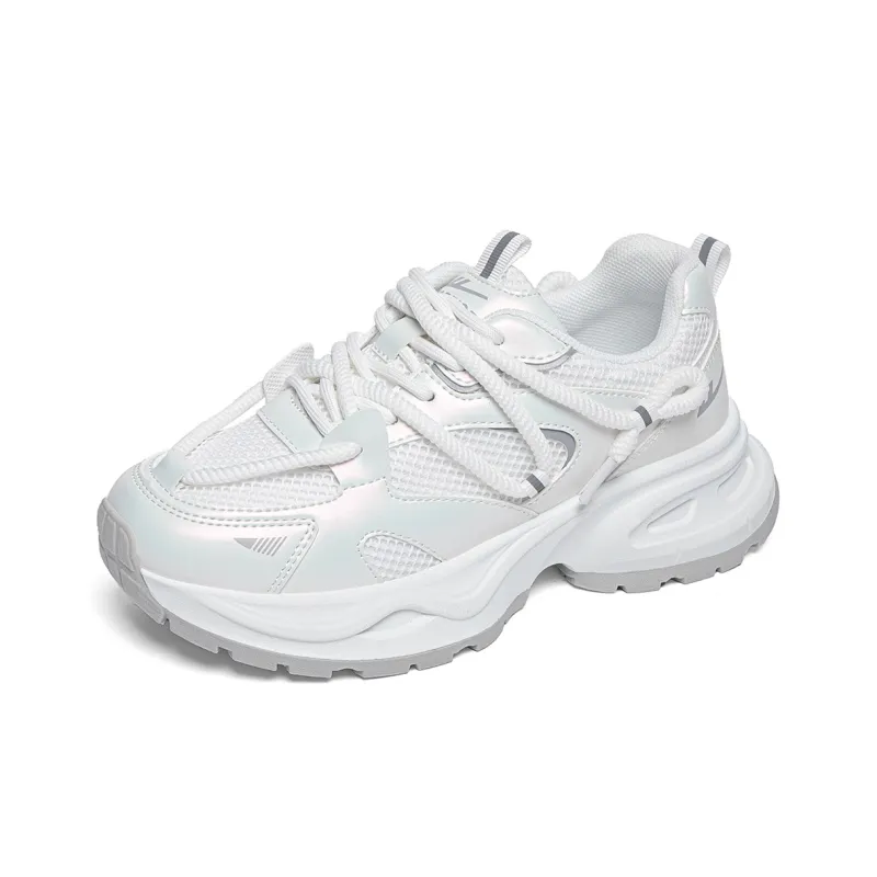 Warrior Wing Series Cushioning, Abrasion Resistant, Slip Resistant Low Top Chunky Sneakers Women's White Gray-1