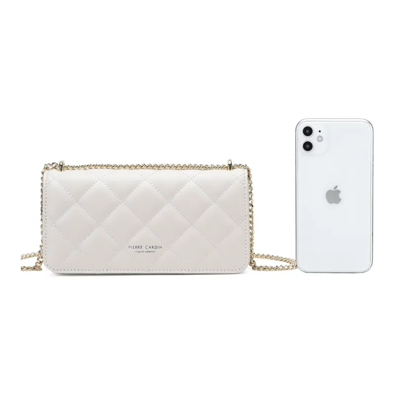 PIERRE CARDIN Chanel Inspired Diamond Pattern Small Square Bag Fashion Commute Women's Bag Women's Ecru/Pink-5