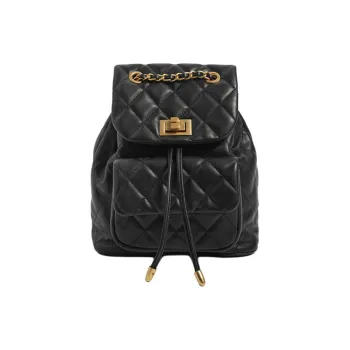 BELLE Artificial Leather Backpack Medium Size Women's Elegant Black/Milkshake White