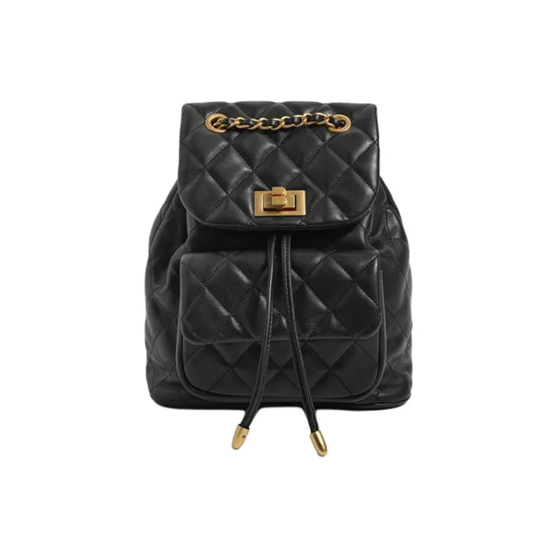 BELLE Artificial Leather Backpack Medium Size Women's Elegant Black/Milkshake White-4