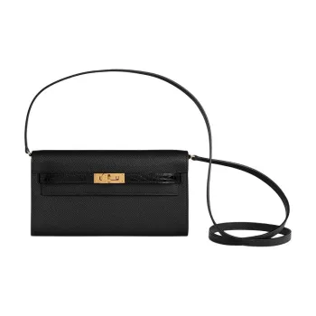HERMES Kelly To Go Epsom Calfskin Polished Crocodile Leather Wallet Crossbody Bag Shoulder Bag Women's Black