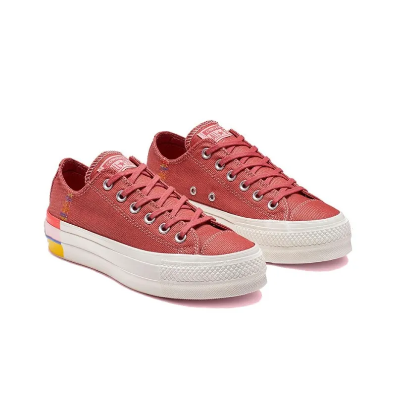 Converse Chuck Taylor All Star Rainbow Platform Low Top Rainbow Canvas Low Red Women's-2