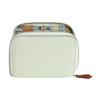 HERMES Silk'In Epsom And Barenia Calfskin Wallet Small Size Women's Sis Green & Meyer Gray & Paradise Blue