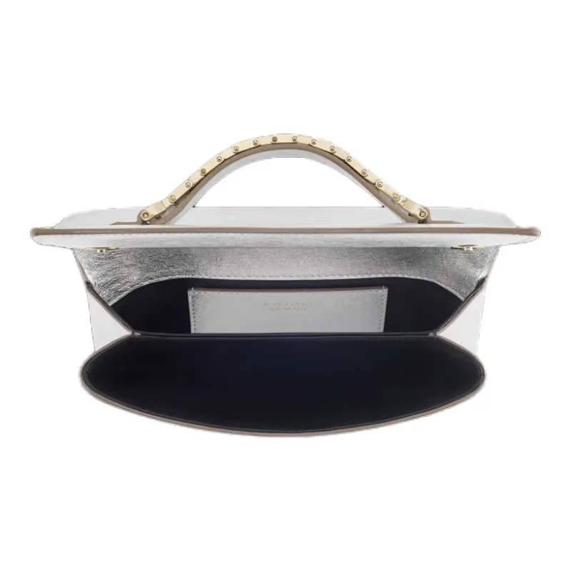 BVLGARI Serpenti Series Calfskin Clutch Small Size Women's Silver-3