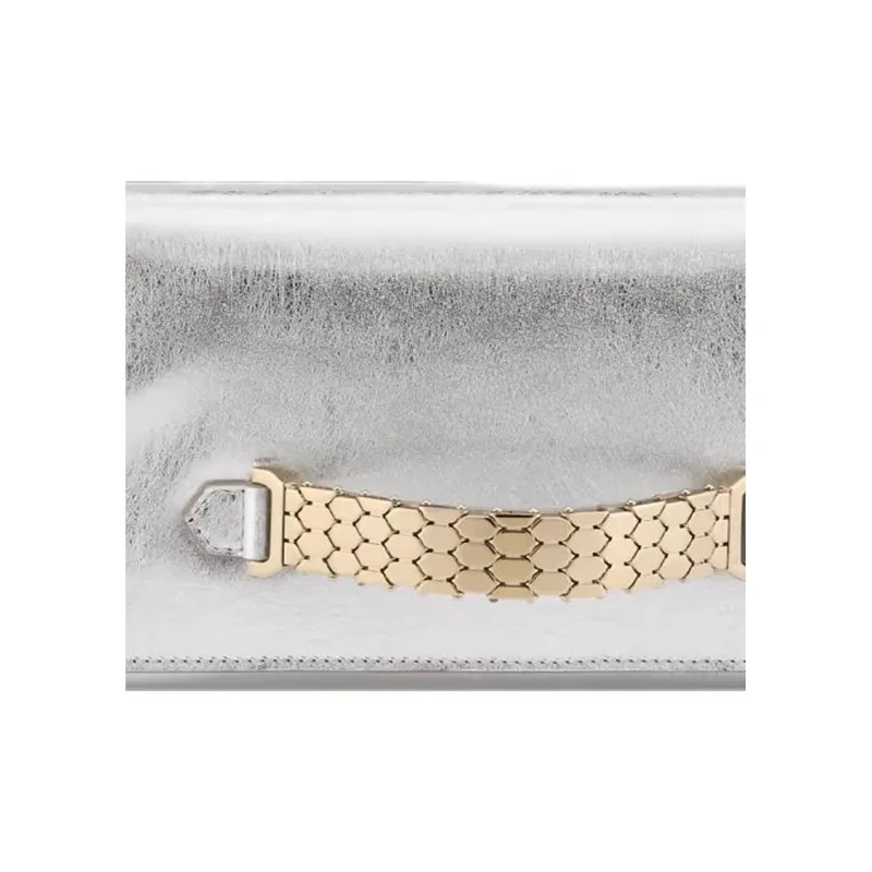 BVLGARI Serpenti Series Calfskin Clutch Small Size Women's Silver-4