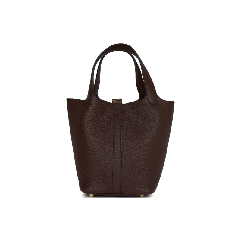 HERMES Picotin Clemence Bullock Leather Basket Bag Handbag Bucket Bag Women's 3W Prunoir Dark Reddish Purple-5