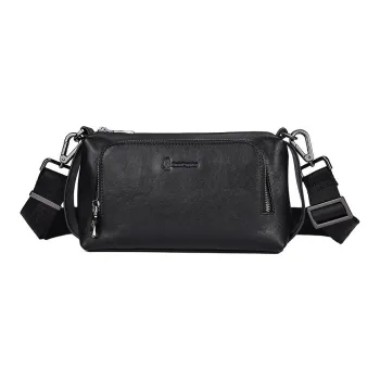 Hush Puppies Cow Leather Handbag, Shoulder Bag Men's Black/Blue