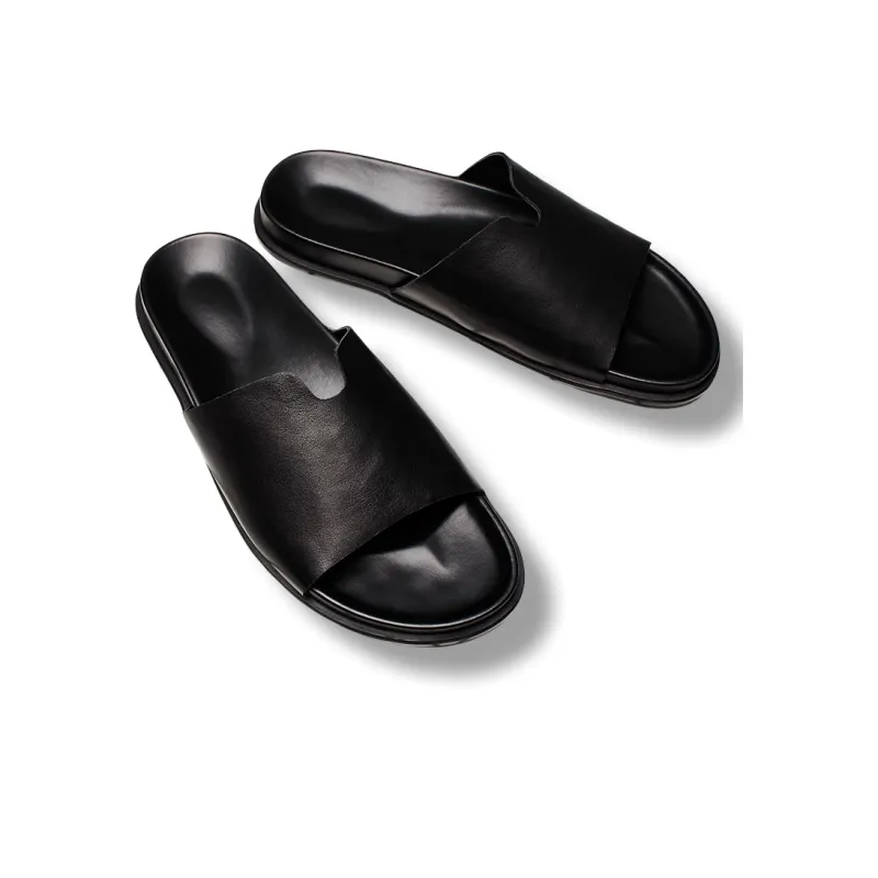 Brounvanm Rubber Sole Slip Resistant Slide Slippers Men's Black-2