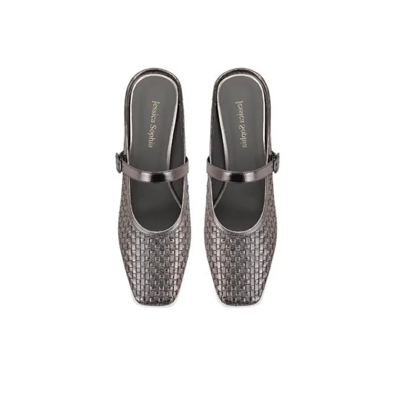 JESSICA SOPHIA Rubber Sole Woven Abrasion Resistant Wrap toe Slippers Women's Gunmetal-4