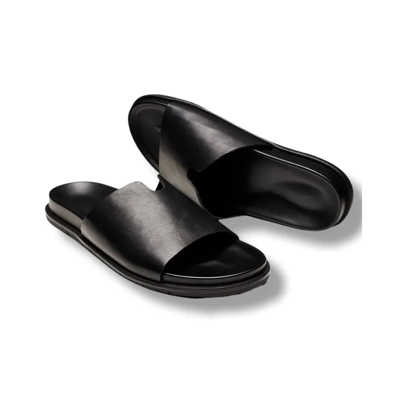 Brounvanm Rubber Sole Slip Resistant Slide Slippers Men's Black-3