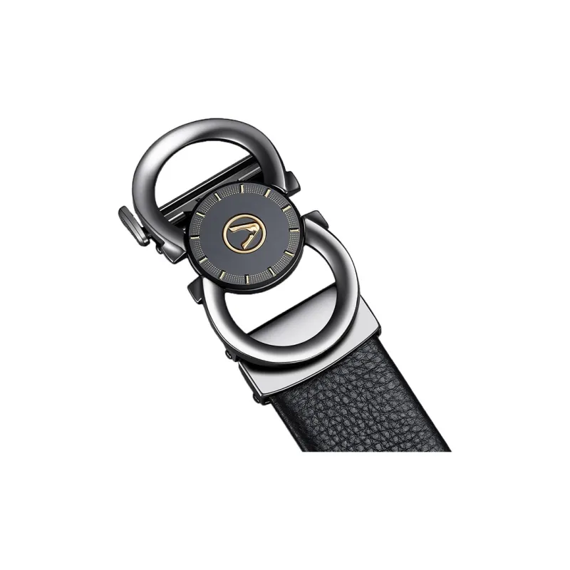 AUGTARLION Business Casual Luxe Automatic Buckle Top Grain Cow Leather Leather Belts Men's Black Matte Gunmetal 3.5cm-3