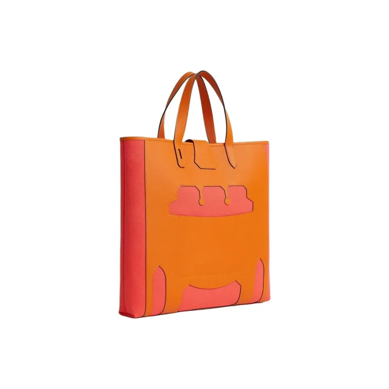 HERMES Calfskin With Calfskin And Canvas Tote Bag Shopping Bag Handbag Women's Orange-1