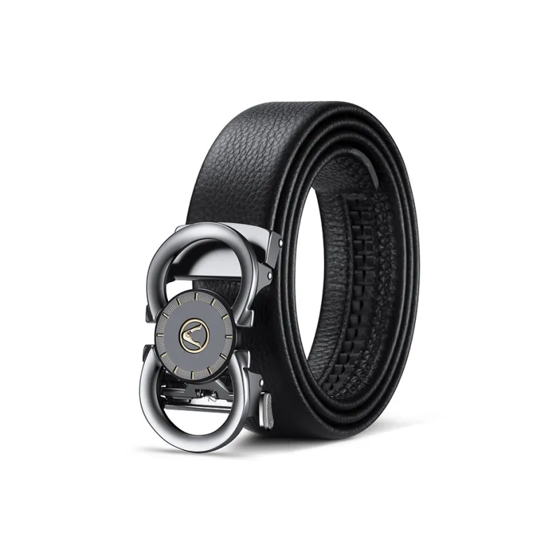 AUGTARLION Business Casual Luxe Automatic Buckle Top Grain Cow Leather Leather Belts Men's Black Matte Gunmetal 3.5cm-5