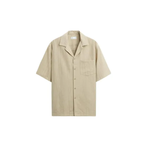 ZARA Shirts Men Light Brown Yellow