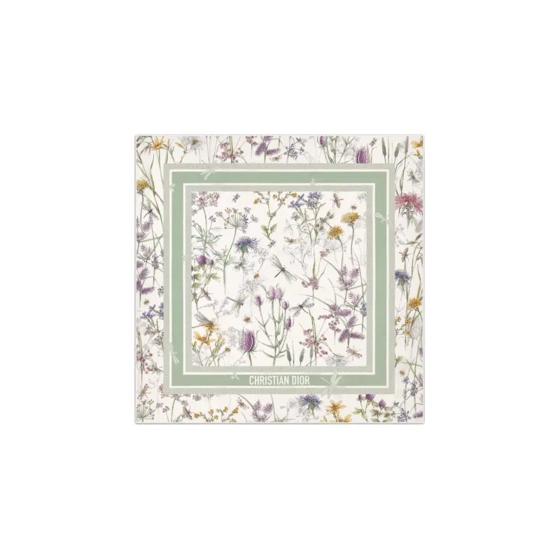 DIOR Silk Twill Silk Scarves Women's Green/White-0