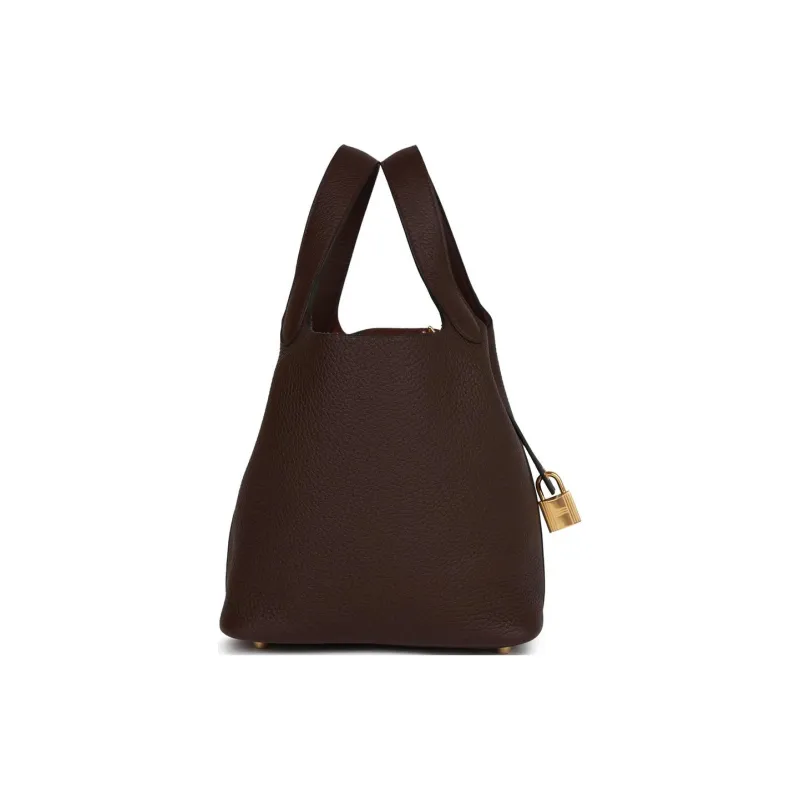 HERMES Picotin Clemence Bullock Leather Basket Bag Handbag Bucket Bag Women's 3W Prunoir Dark Reddish Purple-3