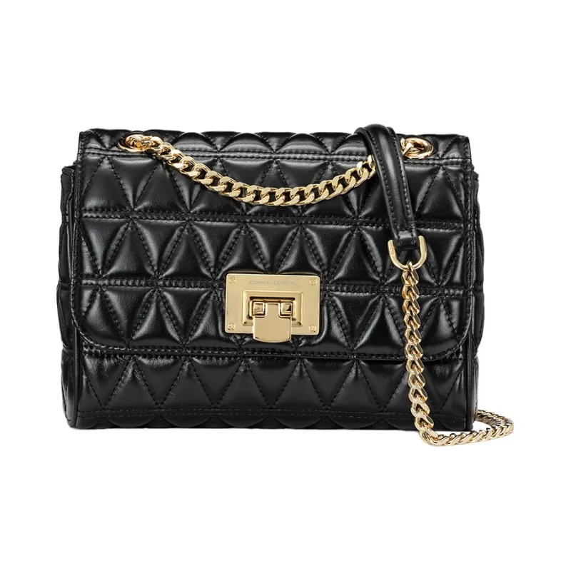 ROBERTA DI CAMERINO Cow Leather Shoulder Bag, Crossbody Bag, Small Square Bag Women's Black/White-0