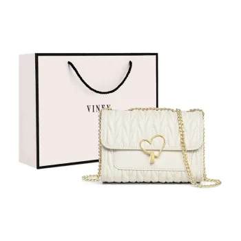 VINEY Cow Leather Crossbody Bag Shoulder Bag Small Square Bag Small Size Women's Ecru
