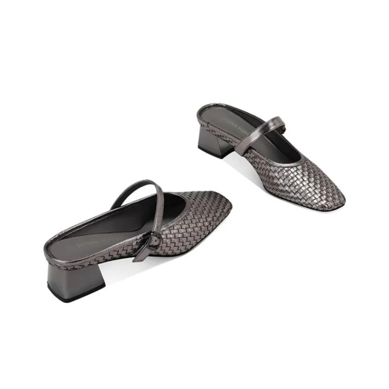 JESSICA SOPHIA Rubber Sole Woven Abrasion Resistant Wrap toe Slippers Women's Gunmetal-1