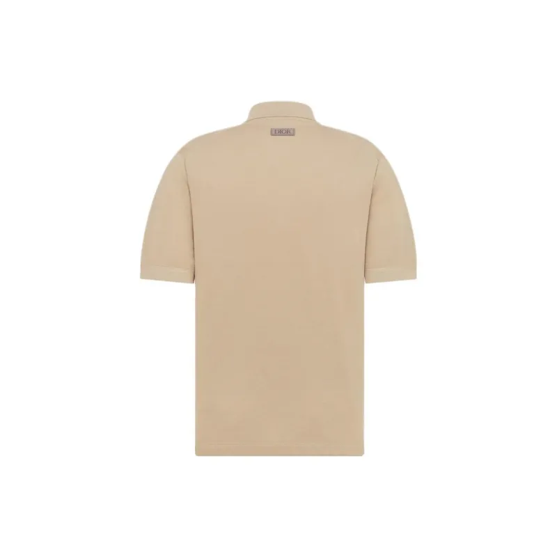 DIOR Beige Cotton And Silk Piqué Polo Shirt Men's Beige-1