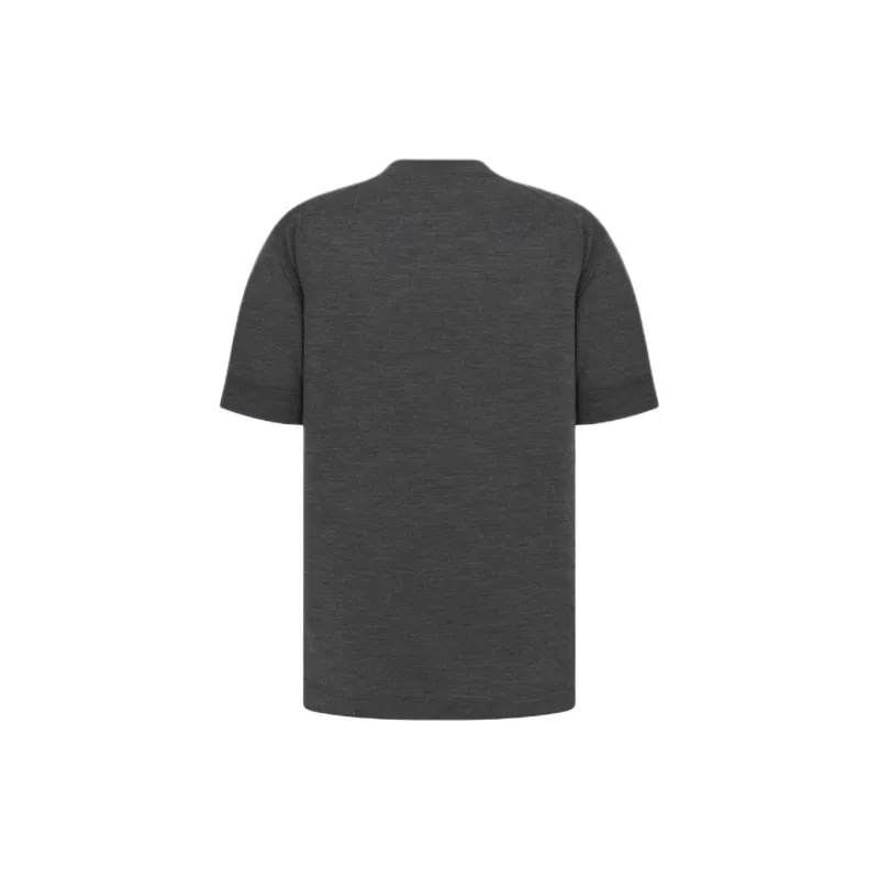 DIOR Solid Color Letter Embroidery Crew Neck Pullover Short Sleeved T Shirt Men's Gray-1