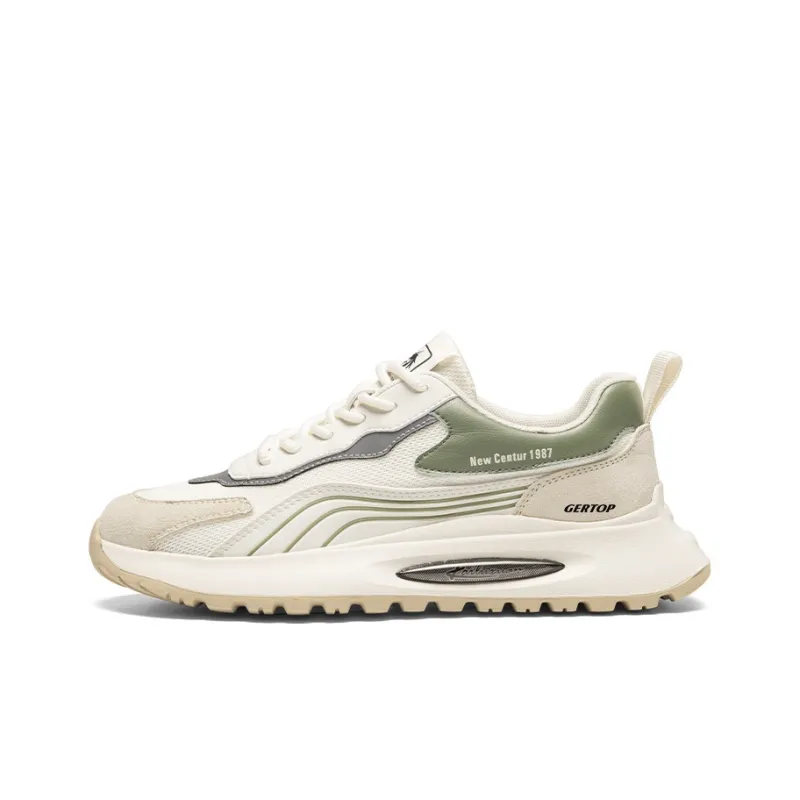 GERTOP Casual Shoes Men Low Top Beige Green, Beige Apricot-3