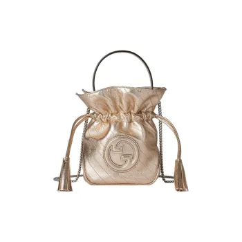 GUCCI Blondie Leather Bucket Bag, Portable Crossbody Bag, Shoulder Bag Mini Women's Gold