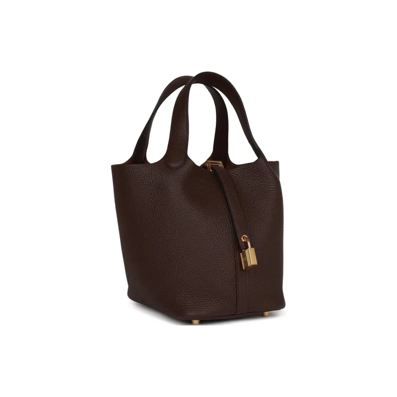 HERMES Picotin Clemence Bullock Leather Basket Bag Handbag Bucket Bag Women's 3W Prunoir Dark Reddish Purple-2