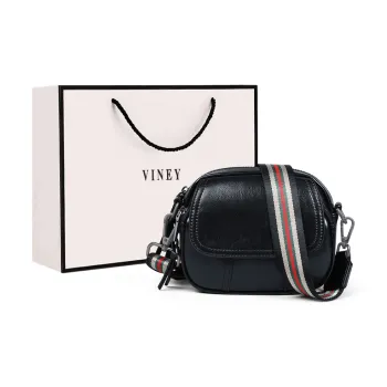 VINEY Cow Leather Small Round Shoulder Bag Crossbody Bag Small Size Women's Black