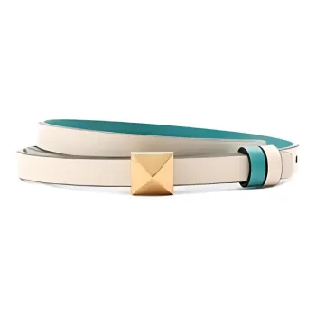Valentino Double-Sided Design Smooth Buckle Leather Gold-Plated Leather Belts Women's Blue/Beige Width 1.2CM