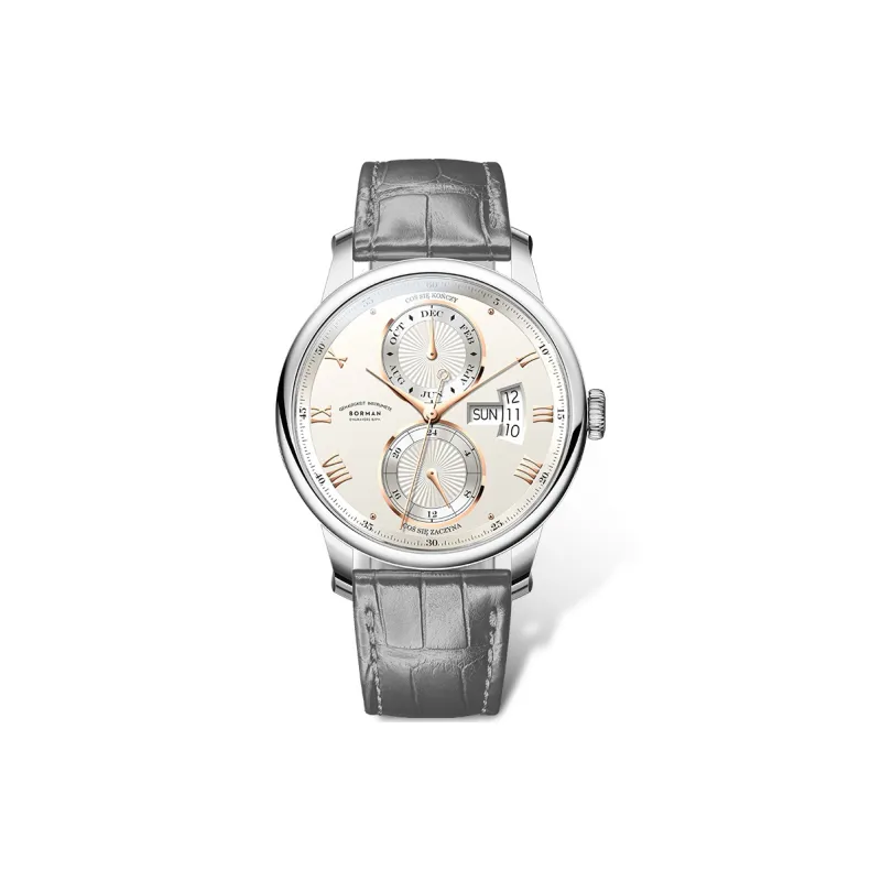 BORMAN Automatic Mechanical Movement Genuine Leather Strap Watch Men's Watches White Dial-5