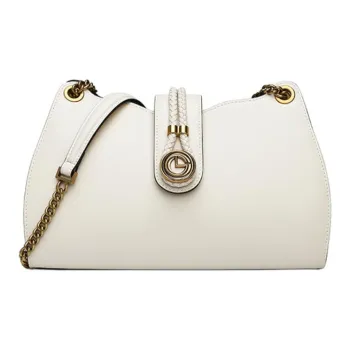 GOLDLION Cow Leather Shoulder Bag Crossbody Bag Women's Ecru/Black/Light Green