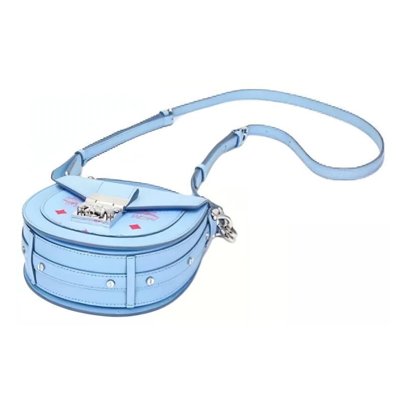 MCM Patricia Visetos Cow Leather Saddle Bag Handbag, Crossbody Bag, Shoulder Bag Women's Blue-4